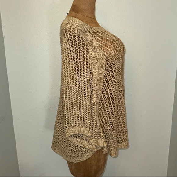 Lane Bryant Open Stitch Sweater Poncho, Crochet, Tan, Sz 14-20, Acrylic - Picture 3 of 6